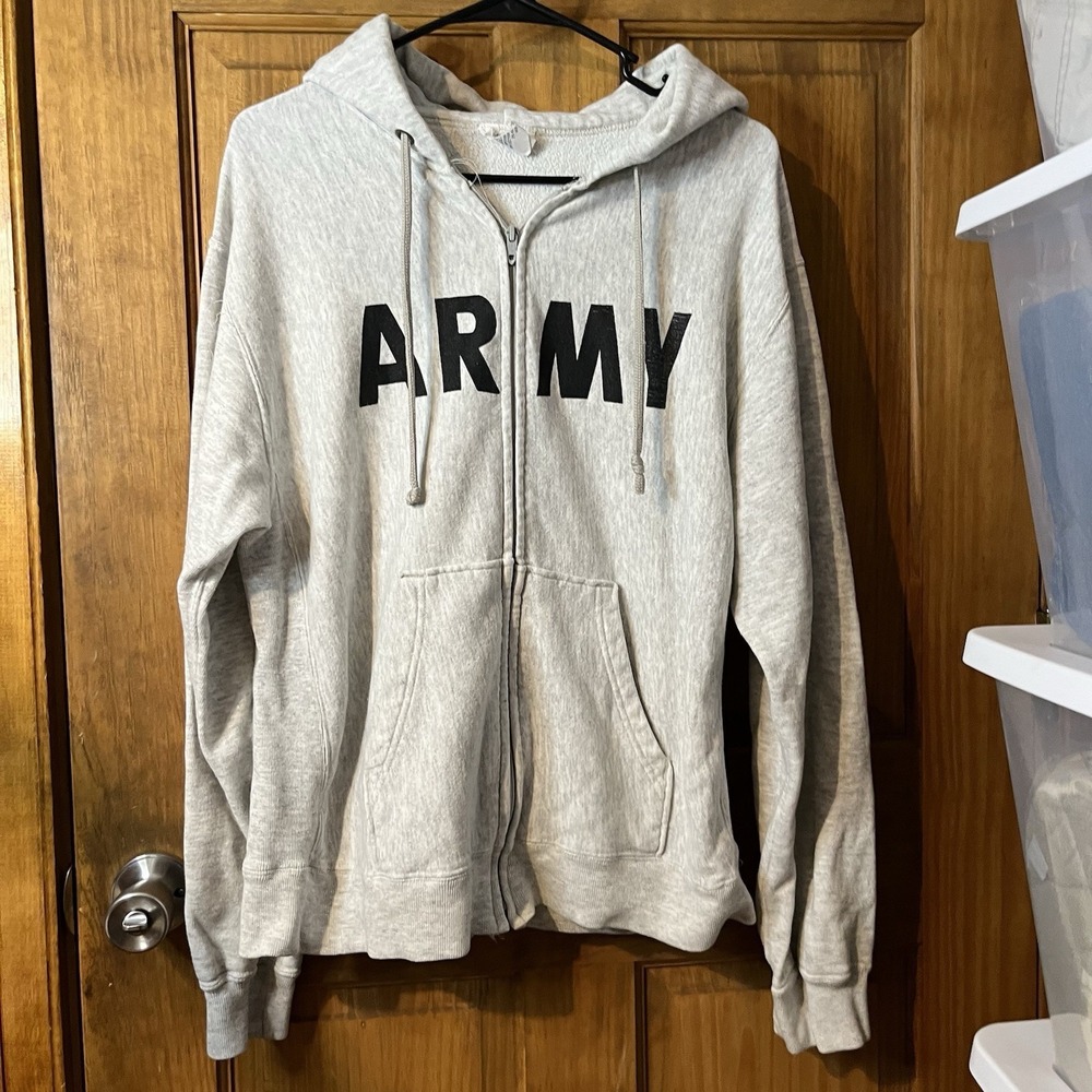 Vintage 90s US Army PFU Full Zip Heather Gray Hooded Sweatshirt 8415-01-234-4423